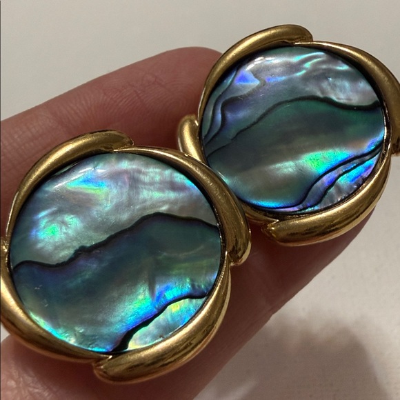 Jewelry - Gold-Frame Abalone Shell Stud Clip on Earrings